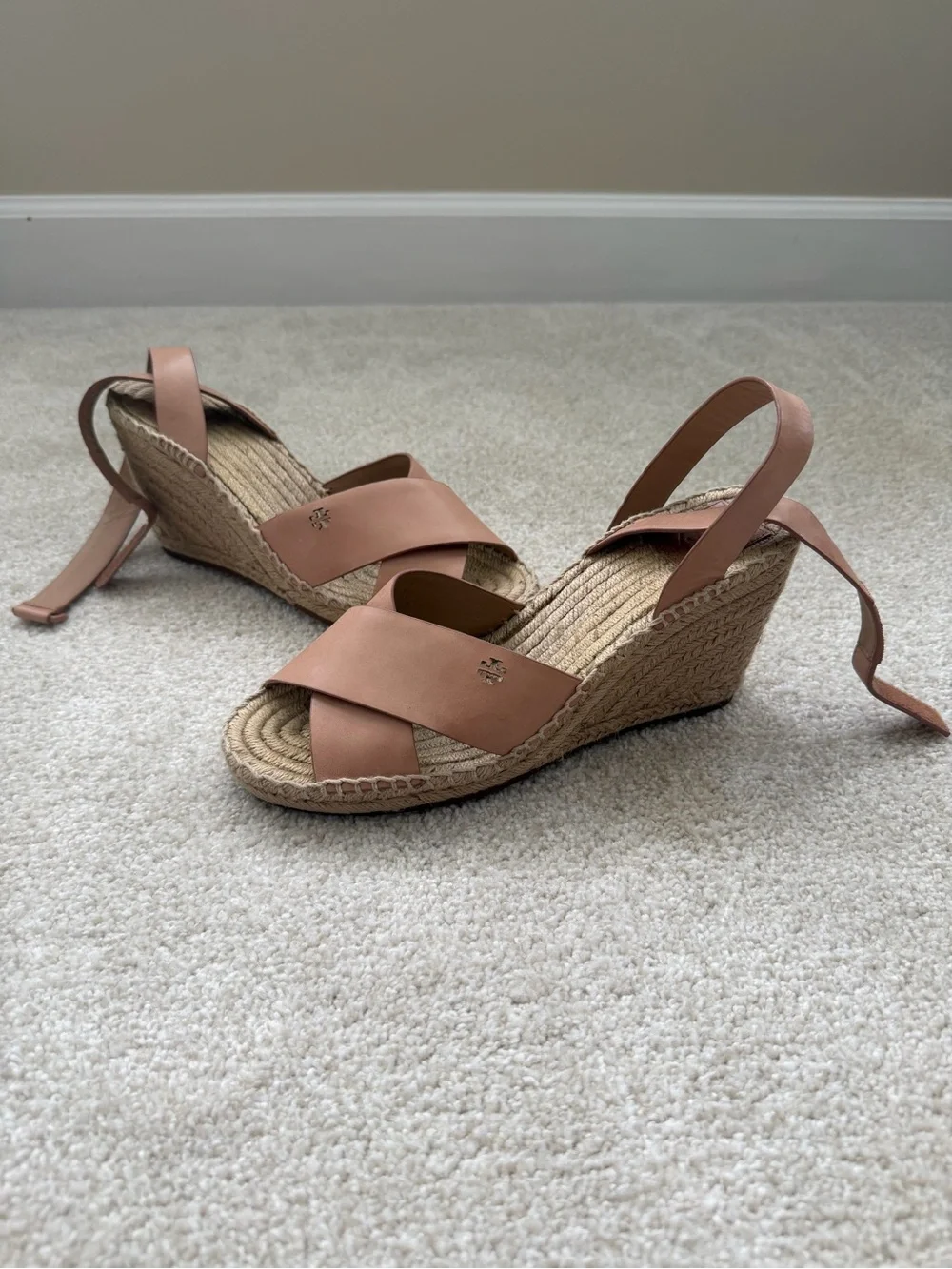 Tory Burch Beige Leather Espadrille Slingback Sandals